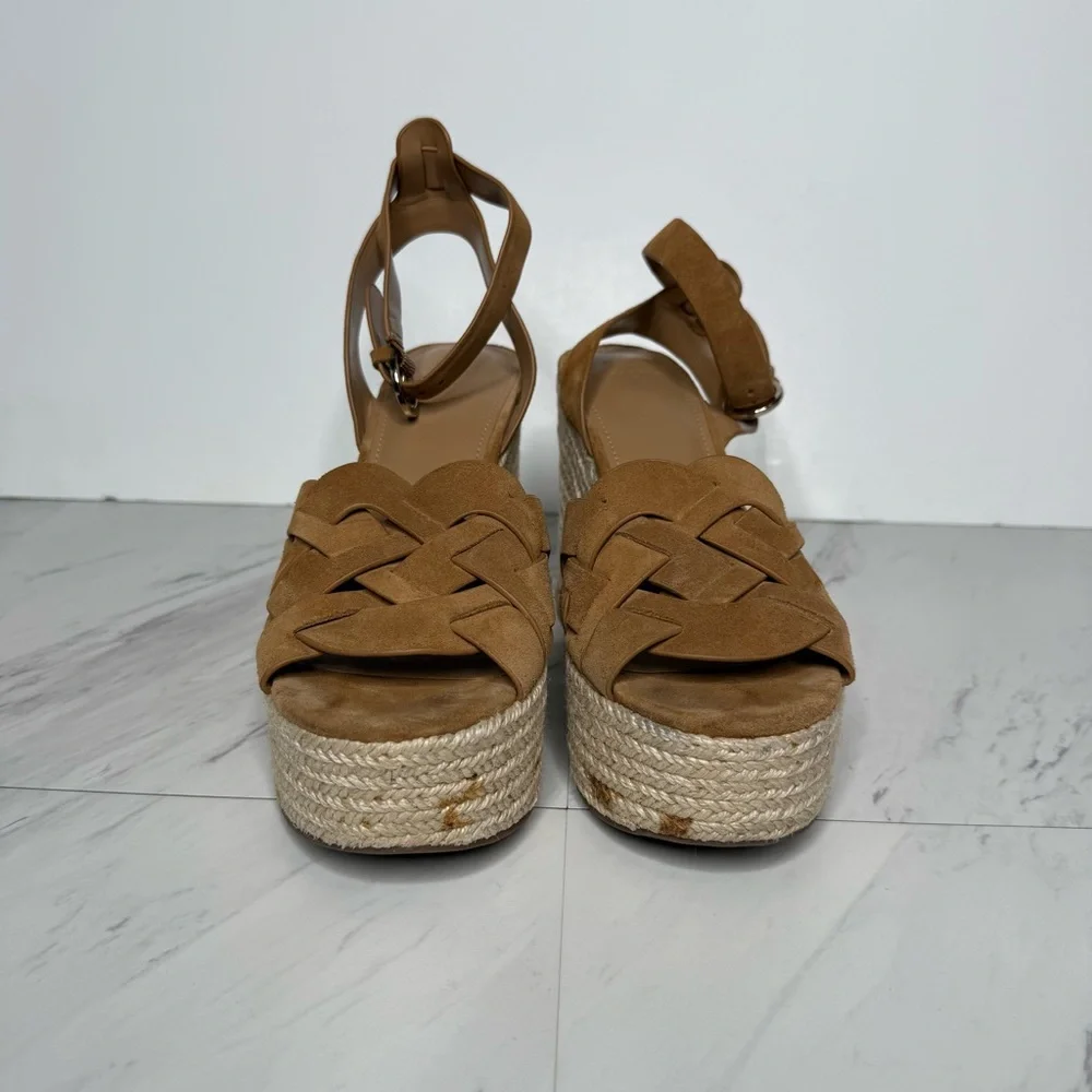Marc Fisher Oleta Brown Suede Espadrille Platform Heeled Sandal 8 1/2 M